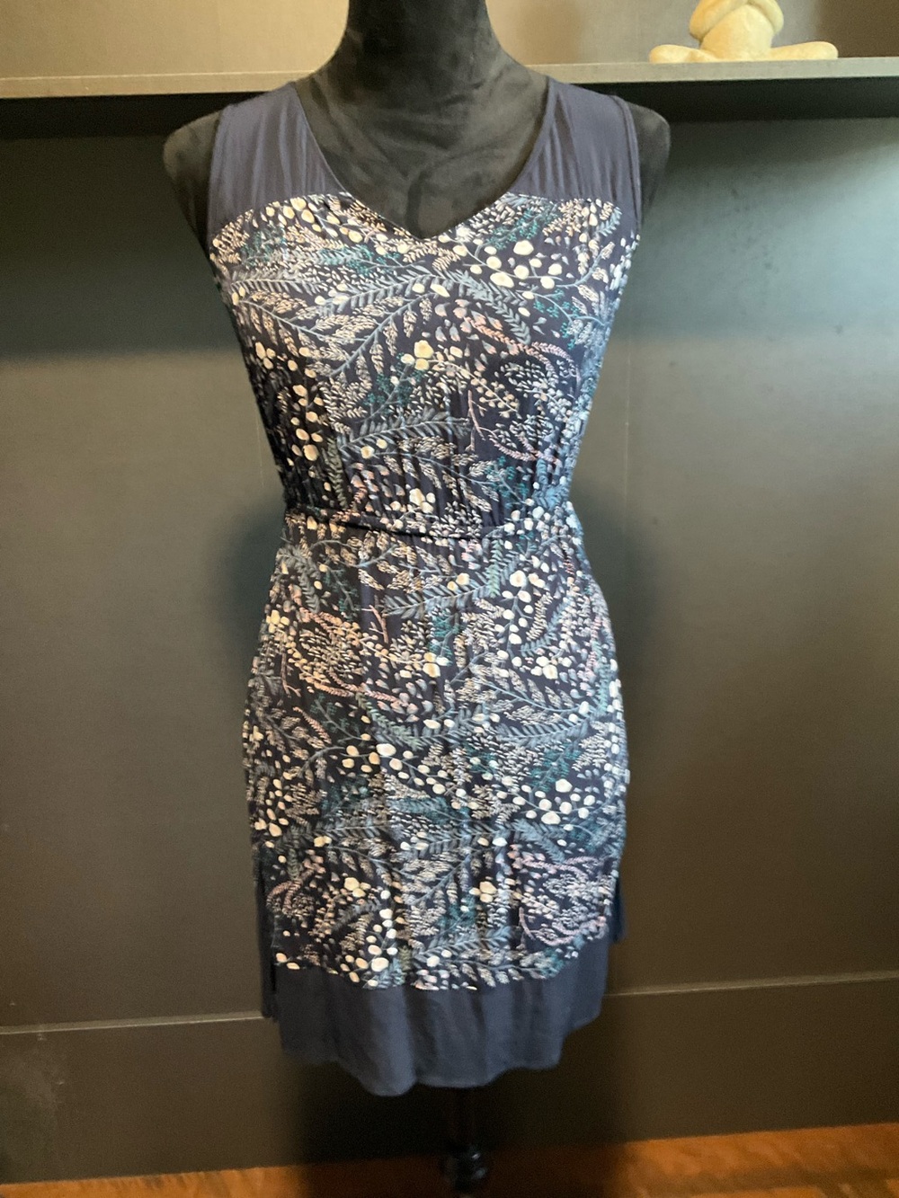 Loft XSP Navy dress with leafy print